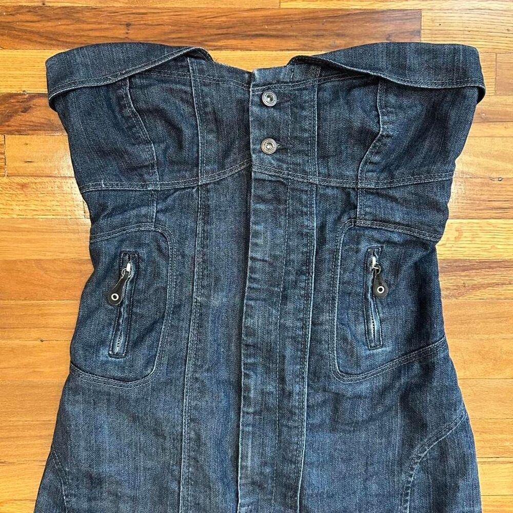 Mango Strapless Sweetheart Denim Dress Dark Navy Women's L